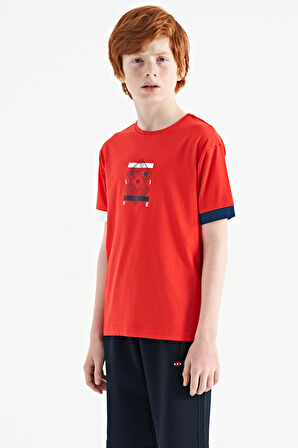 Fiesta Kol Ucu Renkli Detaylı Baskılı Oversize  Erkek Çocuk T-Shirt - 11137 | 7-8 Yaş