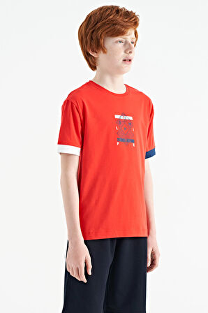 Fiesta Kol Ucu Renkli Detaylı Baskılı Oversize  Erkek Çocuk T-Shirt - 11137 | 7-8 Yaş