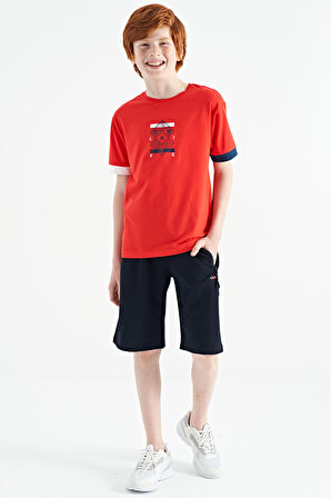 Fiesta Kol Ucu Renkli Detaylı Baskılı Oversize  Erkek Çocuk T-Shirt - 11137 | 7-8 Yaş