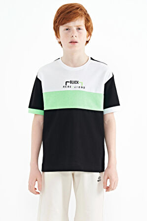 Siyah Renk Geçişli Nakışlı Oversize Erkek Çocuk T-Shirt - 11159 | 12-13 Yaş