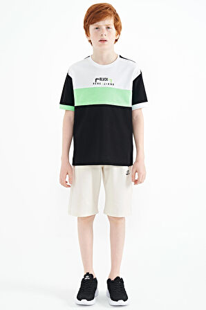 Siyah Renk Geçişli Nakışlı Oversize Erkek Çocuk T-Shirt - 11159 | 12-13 Yaş