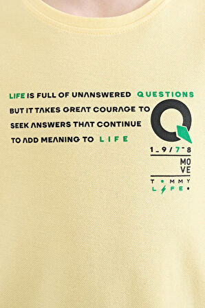 Sarı Baskı Detaylı O Yaka Standart Kalıp Erkek Çocuk T-Shirt - 11145 | 12-13 Yaş