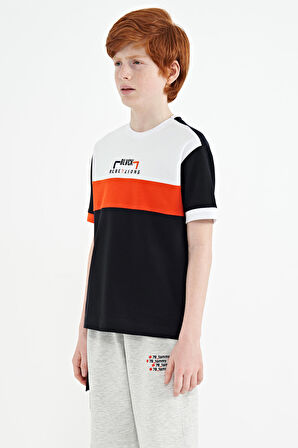 Lacivert Renk Geçişli Nakışlı Oversize Erkek Çocuk T-Shirt - 11159 | 10-11 Yaş