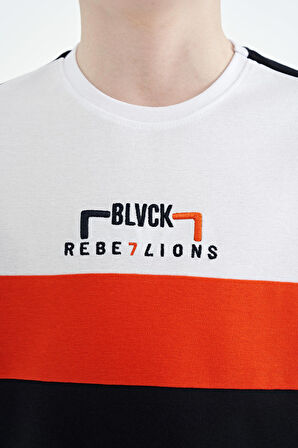 Lacivert Renk Geçişli Nakışlı Oversize Erkek Çocuk T-Shirt - 11159 | 10-11 Yaş
