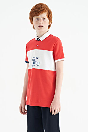 Coral Renk Geçişli Nakış Detaylı Standart Kalıp Polo Yaka Erkek Çocuk T-Shirt - 11110 | 10-11 Yaş