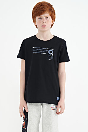 Lacivert Baskı Detaylı O Yaka Standart Kalıp Erkek Çocuk T-Shirt - 11145 | 10-11 Yaş