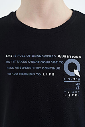 Lacivert Baskı Detaylı O Yaka Standart Kalıp Erkek Çocuk T-Shirt - 11145 | 10-11 Yaş