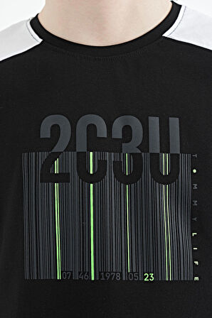 Siyah Baskı Detaylı O Yaka Standart Kalıp Erkek Çocuk T-Shirt - 11157 | 5-6 Yaş