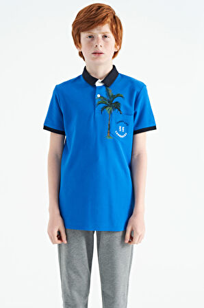 Saks Baskılı Cep Detaylı Standart Kalıp Polo Yaka Erkek Çocuk T-Shirt - 11144 | 11-12 Yaş