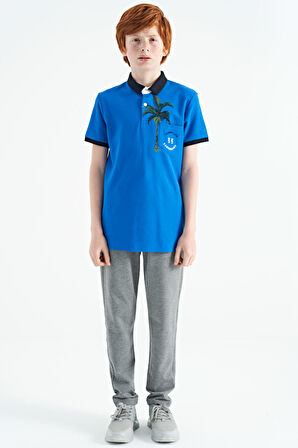 Saks Baskılı Cep Detaylı Standart Kalıp Polo Yaka Erkek Çocuk T-Shirt - 11144 | 11-12 Yaş