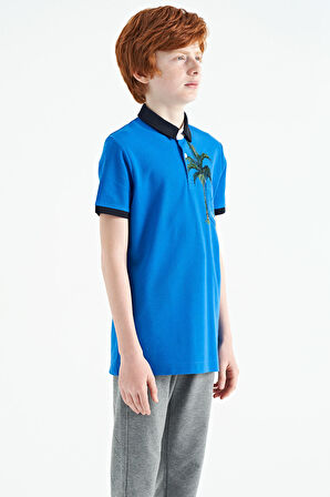 Saks Baskılı Cep Detaylı Standart Kalıp Polo Yaka Erkek Çocuk T-Shirt - 11144 | 11-12 Yaş