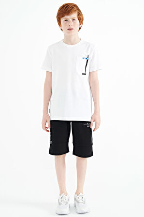Beyaz Cep Detaylı O Yaka Standart Kalıp Erkek Çocuk T-Shirt - 11120 | 11-12 Yaş