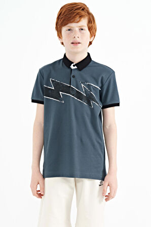 Orman Yeşili Baskı Detaylı Standart Kalıp Polo Yaka Erkek Çocuk T-Shirt - 11154 | 5-6 Yaş
