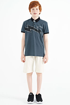 Orman Yeşili Baskı Detaylı Standart Kalıp Polo Yaka Erkek Çocuk T-Shirt - 11154 | 5-6 Yaş