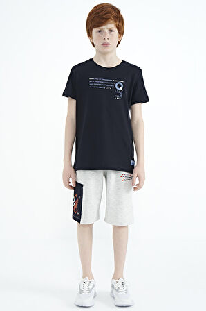 Lacivert Baskı Detaylı O Yaka Standart Kalıp Erkek Çocuk T-Shirt - 11145 | 5-6 Yaş