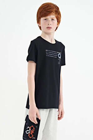 Lacivert Baskı Detaylı O Yaka Standart Kalıp Erkek Çocuk T-Shirt - 11145 | 5-6 Yaş