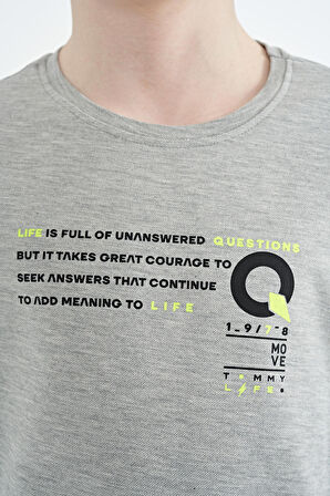 Gri Melanj Baskı Detaylı O Yaka Standart Kalıp Erkek Çocuk T-Shirt - 11145