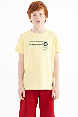Sarı Baskı Detaylı O Yaka Standart Kalıp Erkek Çocuk T-Shirt - 11145 | 11-12 Yaş