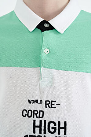 Su Yeşili Renk Geçişli Nakış Detaylı Standart Kalıp Polo Yaka Erkek Çocuk T-Shirt - 11110 | 12-13 Yaş