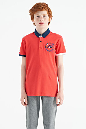 Coral Kol Ucu Renkli Logo Nakışlı Standart Kalıp Polo Yaka Erkek Çocuk T-Shirt - 11138 | 4-5 Yaş