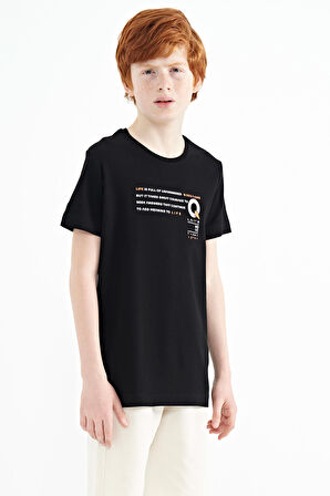 Siyah Baskı Detaylı O Yaka Standart Kalıp Erkek Çocuk T-Shirt - 11145 | 9-10 Yaş