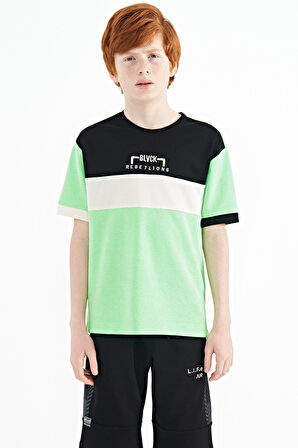 Neon Yeşil Renk Geçişli Nakışlı Oversize Erkek Çocuk T-Shirt - 11159 | 12-13 Yaş