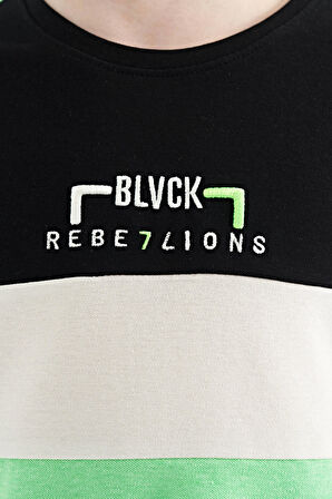 Neon Yeşil Renk Geçişli Nakışlı Oversize Erkek Çocuk T-Shirt - 11159 | 12-13 Yaş