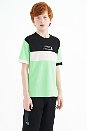 Neon Yeşil Renk Geçişli Nakışlı Oversize Erkek Çocuk T-Shirt - 11159 | 12-13 Yaş
