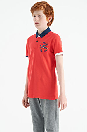 Coral Kol Ucu Renkli Logo Nakışlı Standart Kalıp Polo Yaka Erkek Çocuk T-Shirt - 11138 | 8-9 Yaş