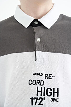 Koyu Gri Renk Geçişli Nakış Detaylı Standart Kalıp Polo Yaka Erkek Çocuk T-Shirt - 11110 | 10-11 Yaş