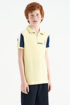Sarı Renk Bloklu Omuz Garni Detaylı Standart Kalıp Erkek Çocuk T-Shirt - 11155 | 12-13 Yaş