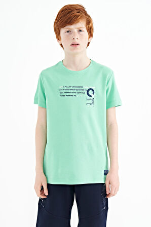 Su Yeşili Baskı Detaylı O Yaka Standart Kalıp Erkek Çocuk T-Shirt - 11145 | 12-13 Yaş