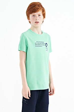 Su Yeşili Baskı Detaylı O Yaka Standart Kalıp Erkek Çocuk T-Shirt - 11145 | 12-13 Yaş