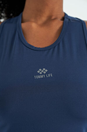 İndigo Yırtmaç Detaylı O Yaka Sıfır Kollu Standart Kalıp Kadın Spor Atlet - 97256