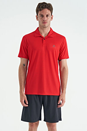 Kırmızı Logo Baskılı Standart Kalıp Polo Yaka Aktif Spor Erkek T-Shirt - 88252 | L