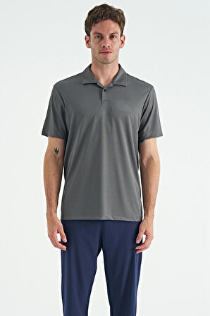 Koyu Gri Logo Baskılı Standart Kalıp Polo Yaka Aktif Spor Erkek T-Shirt - 88252 | M