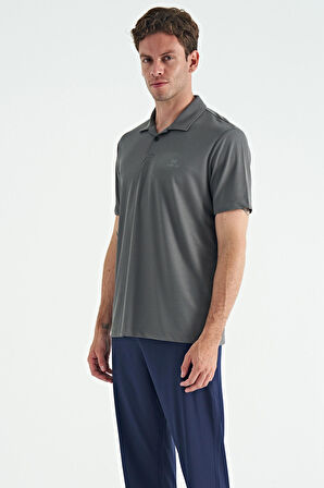 Koyu Gri Logo Baskılı Standart Kalıp Polo Yaka Aktif Spor Erkek T-Shirt - 88252 | M