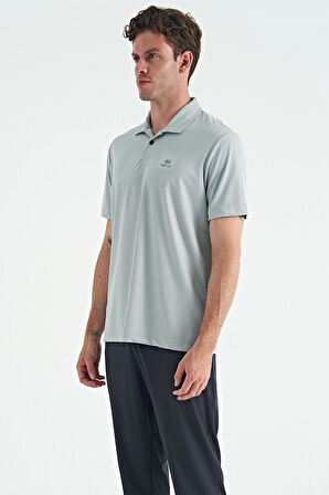 Gri Logo Baskılı Standart Kalıp Polo Yaka Aktif Spor Erkek T-Shirt - 88252 | XXL