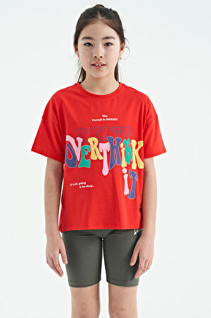Fiesta Renki Yazı Baskılı O Yaka Oversize Kısa Kollu Kız Çocuk T-Shirt - 75112 | 7-8 Yaş