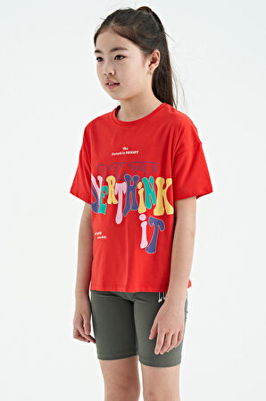 Fiesta Renki Yazı Baskılı O Yaka Oversize Kısa Kollu Kız Çocuk T-Shirt - 75112 | 7-8 Yaş