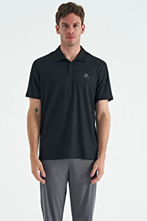 Siyah Logo Baskılı Standart Kalıp Polo Yaka Aktif Spor Erkek T-Shirt - 88252 | S