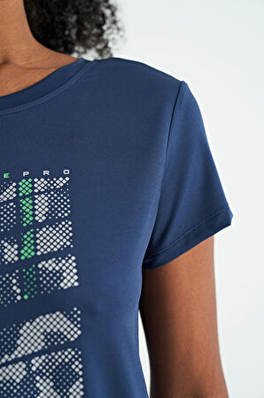 İndigo Ön Baskılı Sırtı V Dekolteli  Standart Kalıp Kısa Kollu Kadın Spor T-Shirt - 97264