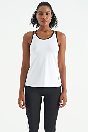 Beyaz Çift Askılı Sırt Detaylı Standart Kalıp Kadın Spor Atlet - 97258 | S