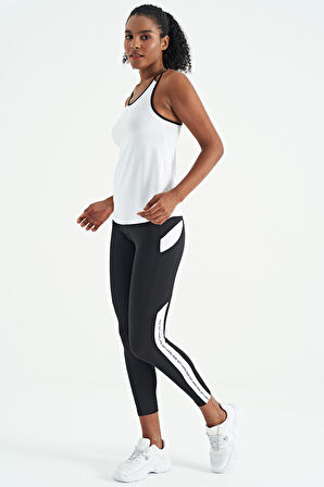 Beyaz Çift Askılı Sırt Detaylı Standart Kalıp Kadın Spor Atlet - 97258 | S