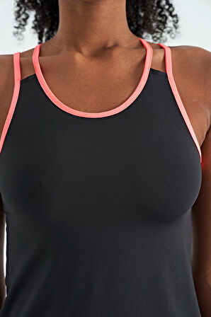 Siyah Çift Askılı Sırt Detaylı Standart Kalıp Kadın Spor Atlet - 97258 | M