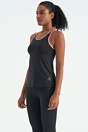 Siyah Çift Askılı Sırt Detaylı Standart Kalıp Kadın Spor Atlet - 97258 | M