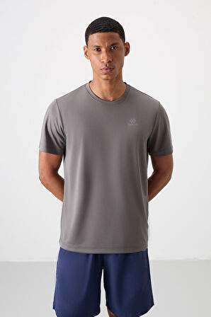 Koyu Gri O Yaka Standart Kalıp Logo Desenli Aktif Spor Erkek T-Shirt  - 88255