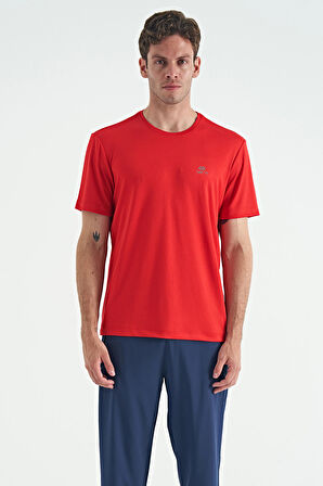 Kırmızı O Yaka Standart Kalıp Logo Desenli Aktif Spor Erkek T-Shirt  - 88255 | XXL