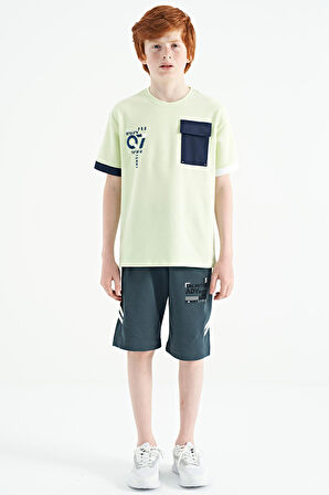 Açık Yeşil O Yaka Oversize Cep Detaylı Erkek Çocuk T-Shirt - 11152