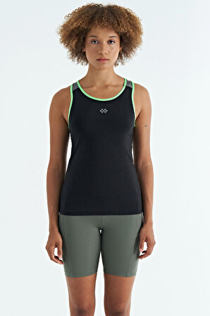 Siyah Sırt Detaylı Baskılı Standart Kalıp Kadın Atlet - 97269 | L